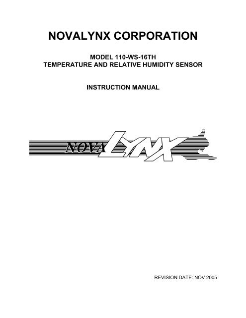 110-WS-16TH Instruction Manual - NovaLynx Corporation