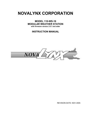 110-WS-16 Weather Station - NovaLynx Corporation