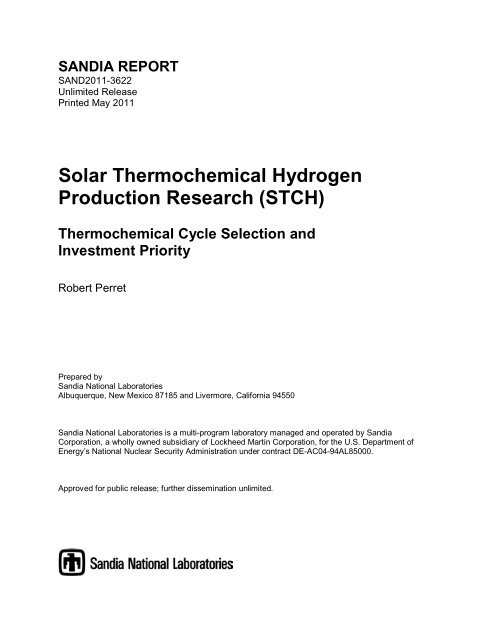 Solar Thermochemical Hydrogen Production Research (STCH ...