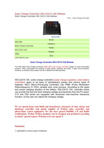 Solar Charge Controller WS-C2415 10A Wellsee WS-C2415 10A ...