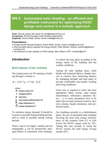 WS 8 Automated solar shading - an efficient and profitable ... - ES-SO