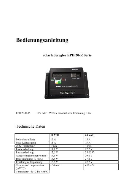 Bedienungsanleitung EPIP20-R Deutsch ebook - Solarzellen-Shop.de