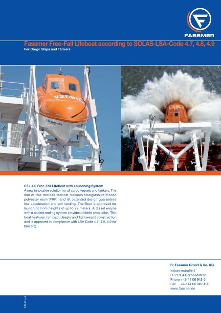 Fassmer Free-Fall Lifeboat according to SOLAS-LSA-Code 4.7, 4.8 ...