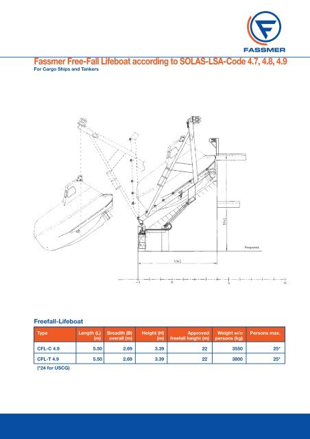 Fassmer Free-Fall Lifeboat according to SOLAS-LSA-Code 4.7, 4.8 ...