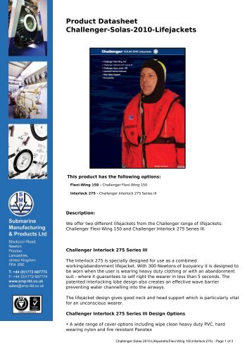 Product Datasheet: Challenger-Solas-2010-Lifejackets