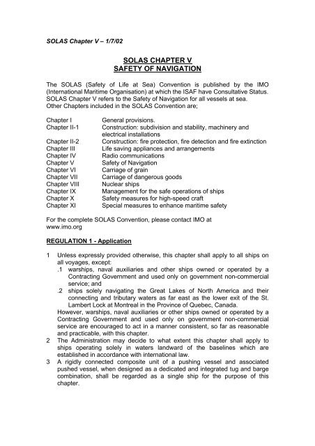 SOLAS CHAPTER V SAFETY OF NAVIGATION - IMO