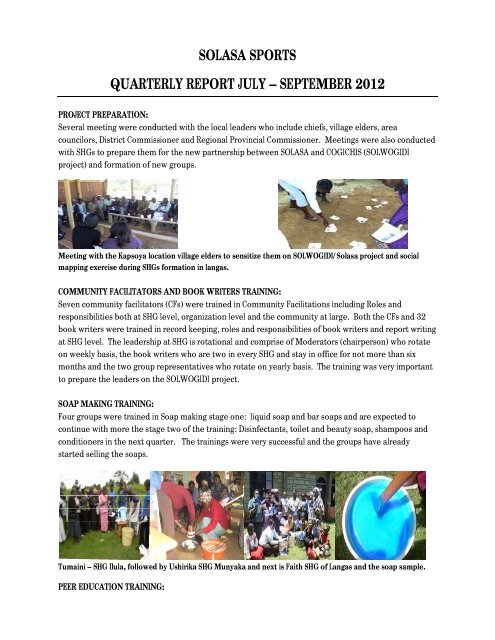 SOLASA SPORTS QUARTERLY REPORT JULY – SEPTEMBER 2012