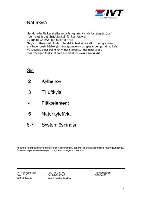 IVT Naturkyla - Systemhandbok fastighet 2002 - IVT