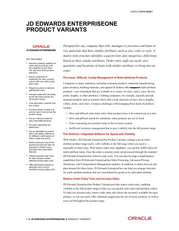 JD Edwards EnterpriseOne Product Variants - Data Sheet - Oracle