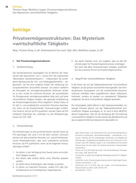 Privatvermögensstrukturen: Das Mysterium «wirtschaftliche Tätigkeit