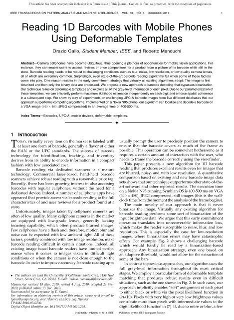 Reading 1D Barcodes with Mobile Phones Using Deformable ...