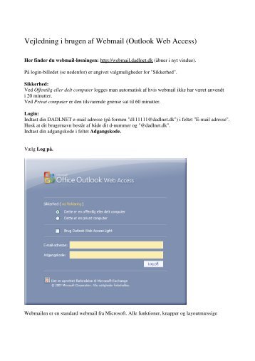 Vejledning i brugen af Webmail (Outlook Web Access)