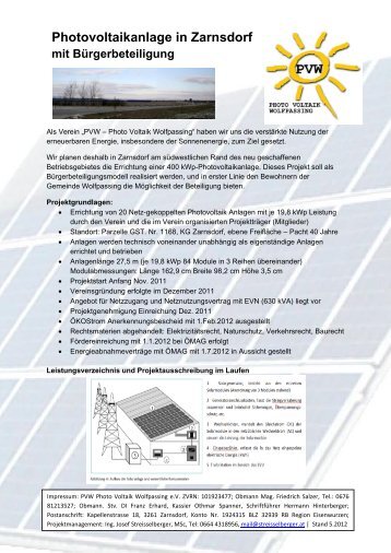 Photovoltaikanlage in Zarnsdorf mit ... - Gemeinde Wolfpassing