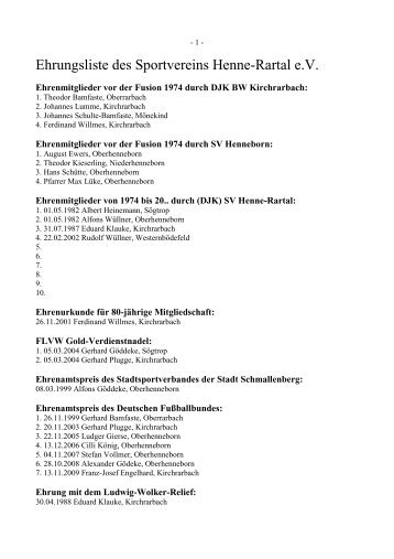 Ehrungsliste des SV _Stand 20.03.2011 - SV Henne Rartal