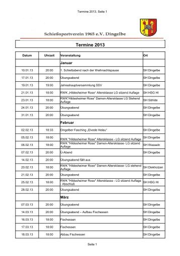 Aktuelle Termine des SSV Dingelbe