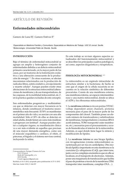ARTÍCULO DE REVISIÓN Enfermedades mitocondriales - SAMFyC