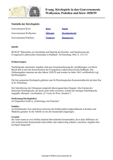 Busch 1858 Statistik der ev.-augsb. Kirchspiele - Wolhynien.de