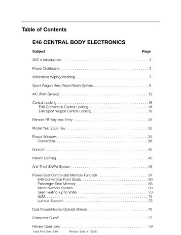 Table of Contents E46 CENTRAL BODY ELECTRONICS - bmwtech.ru