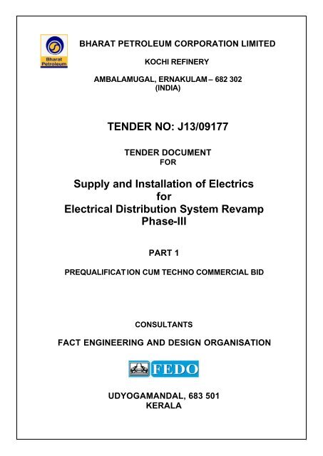 TENDER NO: J13/09177 Supply and Installation of Electrics for ...
