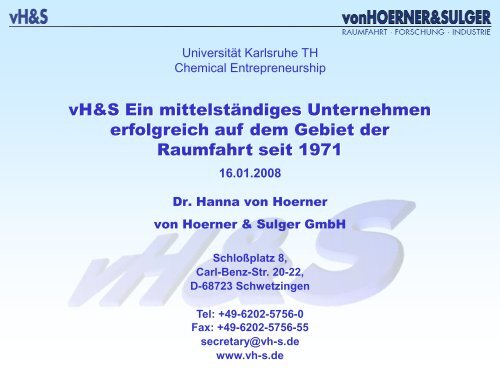 von Hoerner & Sulger GmbH - KIT - Technology Entrepreneurship