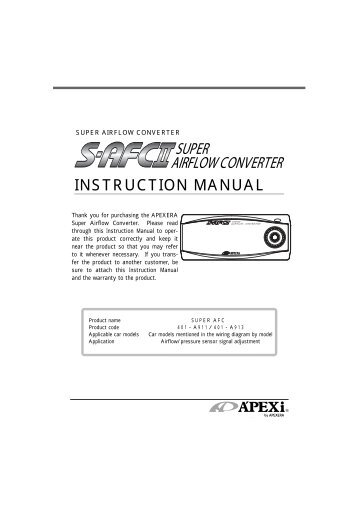 INSTRUCTION MANUAL - A'PEXi USA