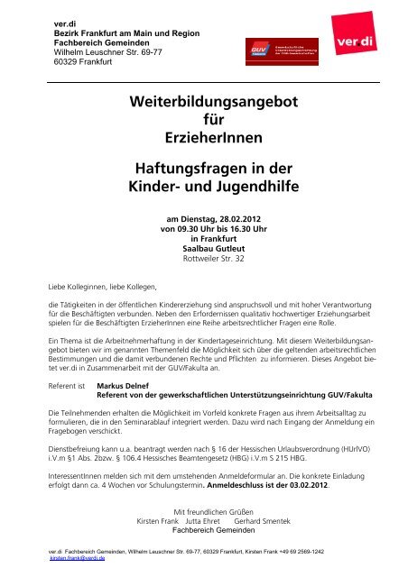 Weiterbildungsangebot für ErzieherInnen Haftungsfragen in der ...