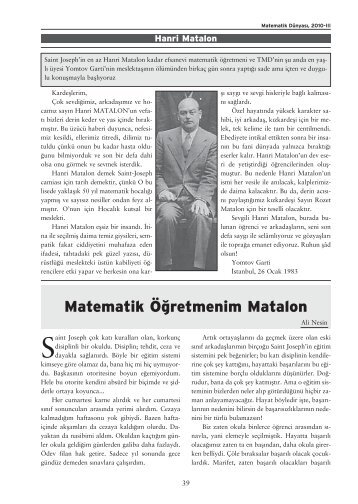 Matematik Öğretmenim Matalon