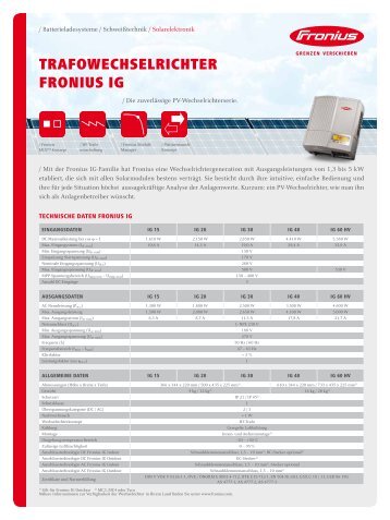 Technische Daten Fronius IG 15 - Fronius International GmbH