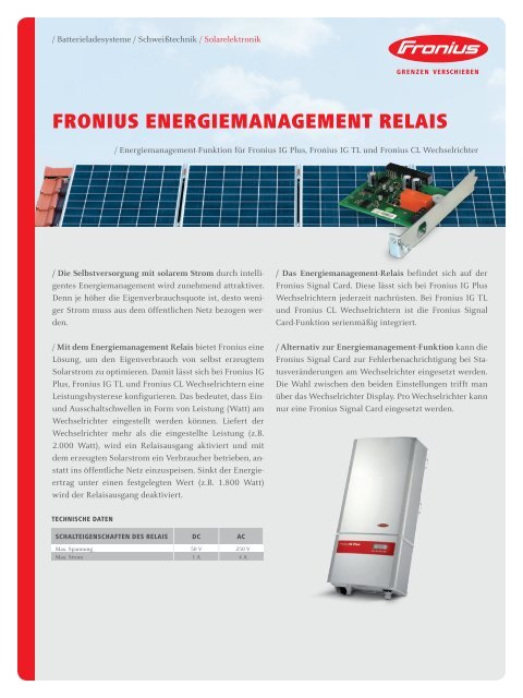 Fronius EnErgiEmanagEmEnt rElais - Fronius Deutschland GmbH