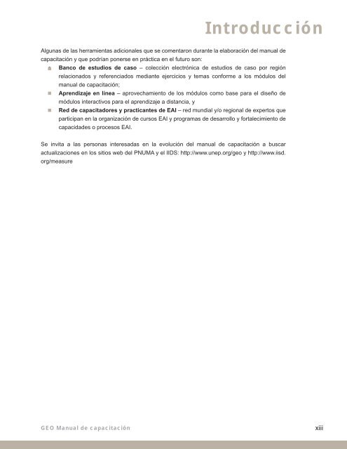 Manual de Capacitación para Evaluaciones Ambientales Integrales y