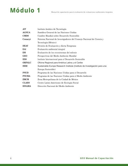 Manual de Capacitación para Evaluaciones Ambientales Integrales y