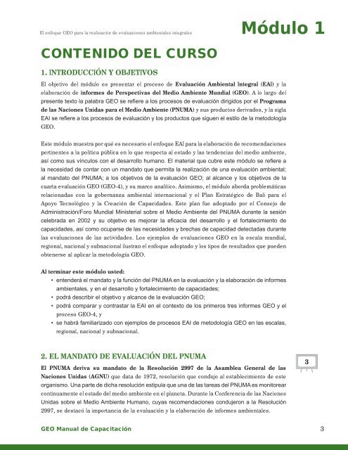 Manual de Capacitación para Evaluaciones Ambientales Integrales y