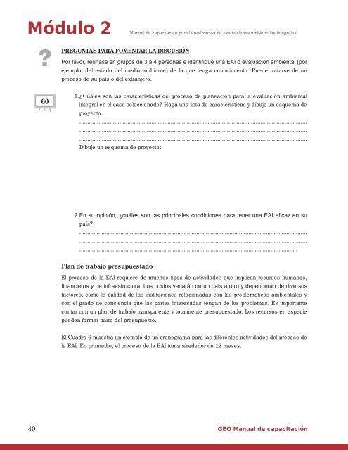 Manual de Capacitación para Evaluaciones Ambientales Integrales y