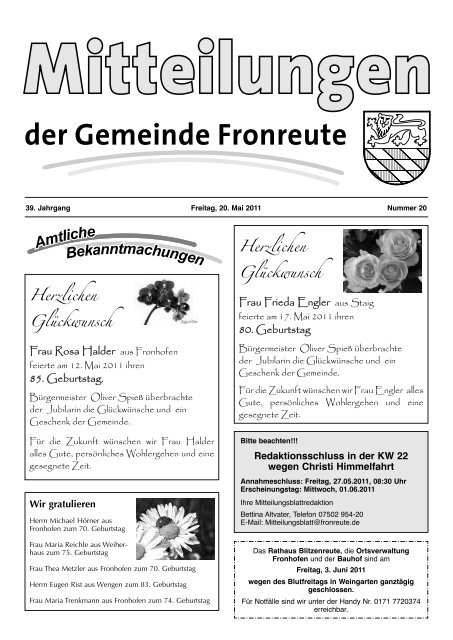 Mitteilungsblatt vom 20.05.2011 - Fronreute