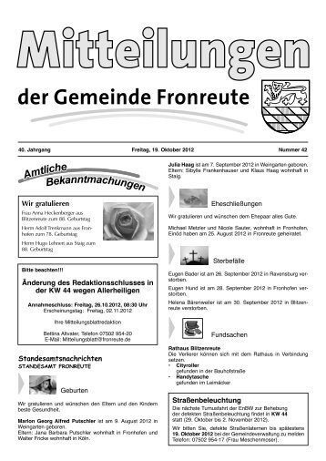 Mitteilungsblatt vom 19.10.2012 - Fronreute