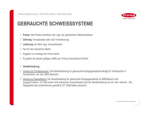 gebrauchte schweisssysteme - Fronius International GmbH