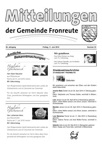 Mitteilungsblatt vom 11.06.2010 - Fronreute