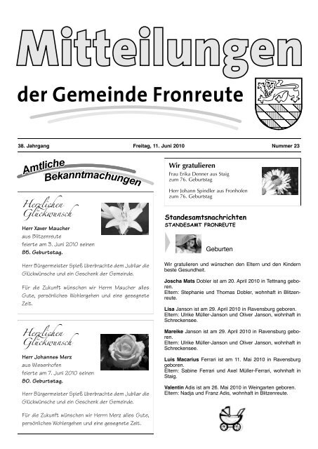 Mitteilungsblatt vom 11.06.2010 - Fronreute