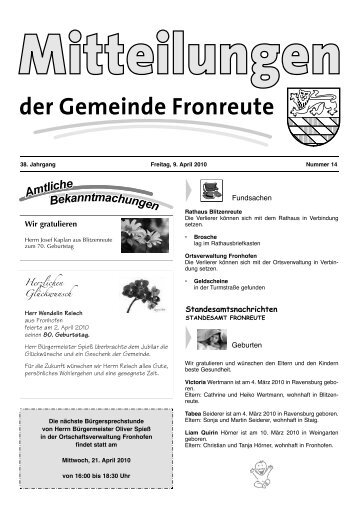 Mitteilungsblatt vom 09.04.2010 - Fronreute