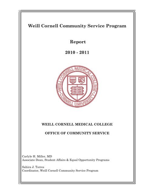 Weill Cornell Community Service Program Report 2010 - 2011