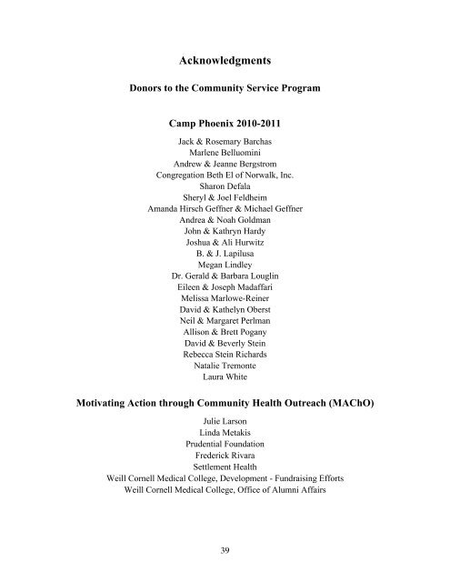 Weill Cornell Community Service Program Report 2010 - 2011