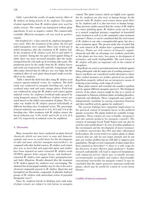 Larvicidal and repellent potential of Moringa oleifera ... - Apjtb.com