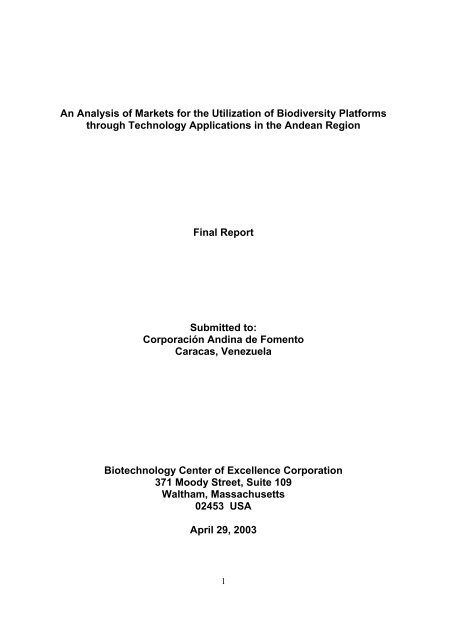 An Analysis of Markets for the Utilization of Biodiversity Platforms ...