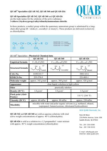 Download QUAB ® Specialties product specifications (PDF)