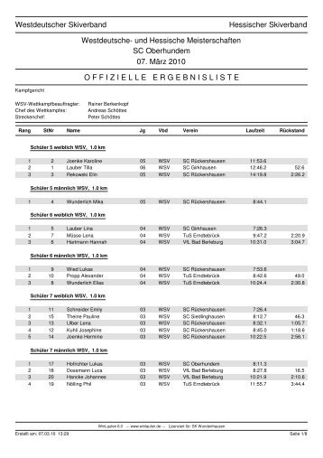 Hessische + Westdeutsche Meisterschaften Einzel in Oberhundem ...