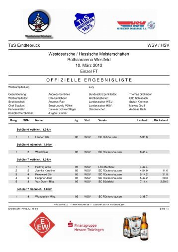 TuS Erndtebrück WSV / HSV Westdeutsche / Hessische ...