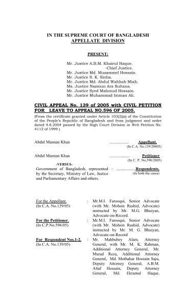 Civil Appeal 139/2005 - Supreme Court of Bangladesh