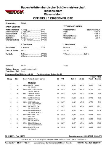 Baden-Württembergische Schülermeisterschaft Riesenslalom ...