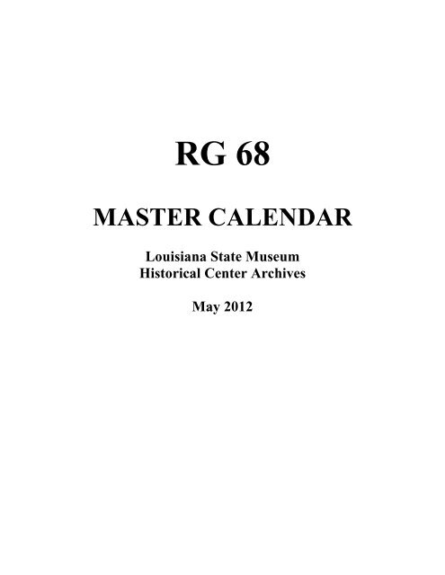 Rg 68 Master Calendar Louisiana Department Of Culture