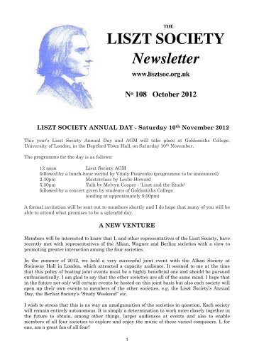 LisztSoc Newsletter 108 (draft) - Wagner Society of England